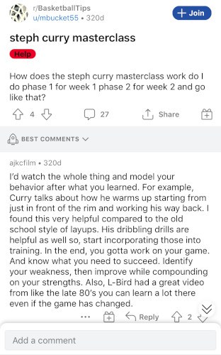 A quote from Steph Curry's MasterClass student