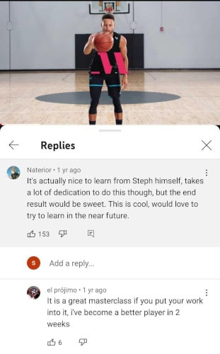 Students comments on Steph Curry's MasterClass on YouTube