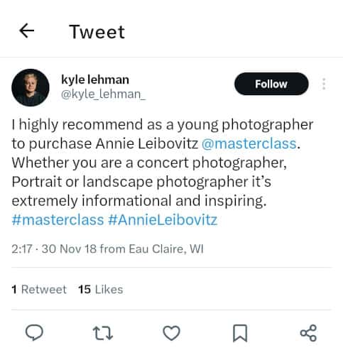 A comment on Annie Leibovitz MasterClass