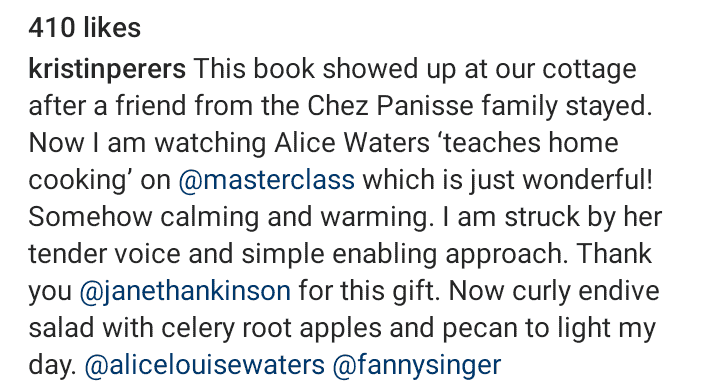 Alice Waters MasterClass Review on Instagram