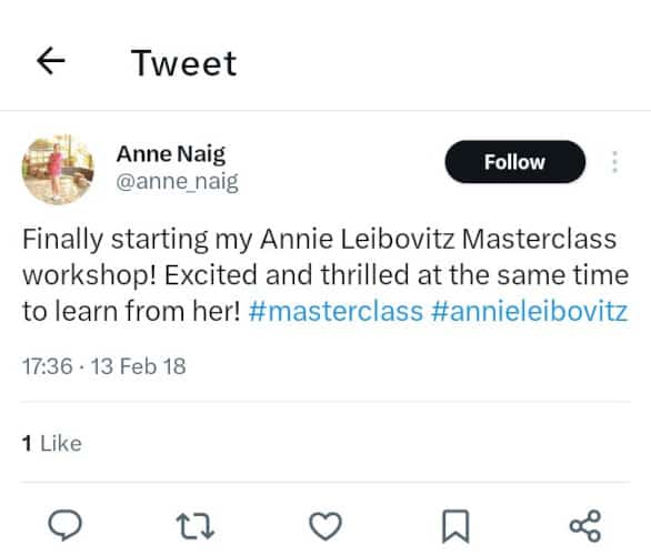 Annie Leibovitz Masterclass Review on Twitter