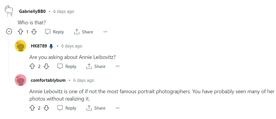 Annie Leibovitz on MasterClass review on Reddit