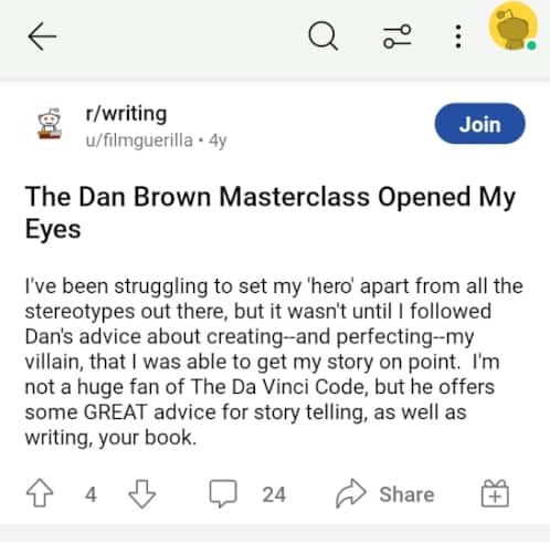 Dan brown MasterClass review on Reddit