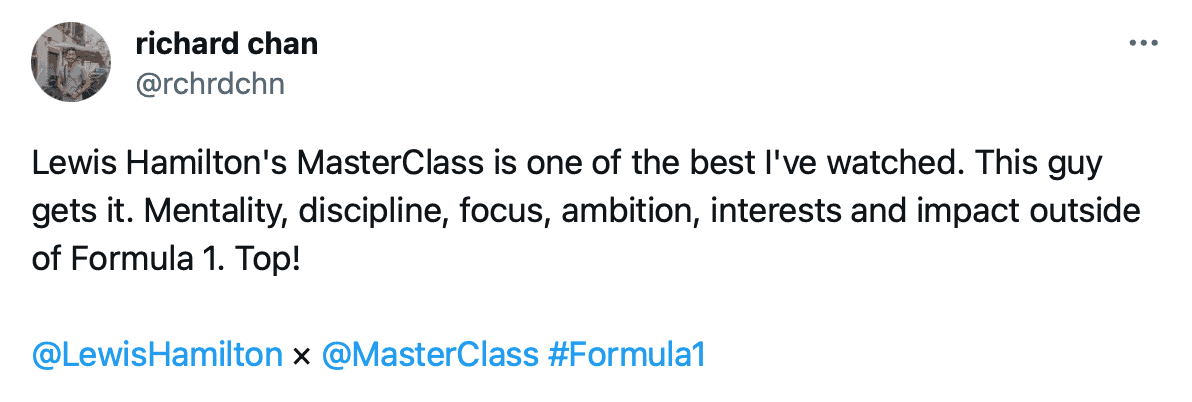 Lewis Hamilton's MasterClass Review on Twitter