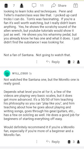 Redditors reviewing Tom Morello as a good teacher