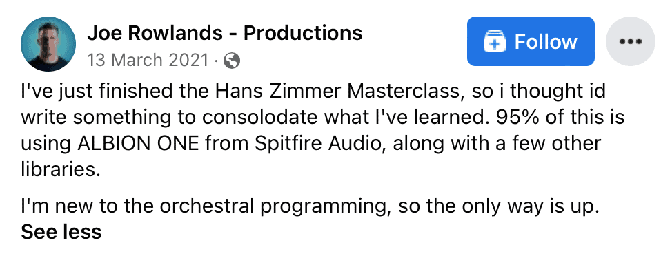Hans Zimmer Masterclass Review on Facebook