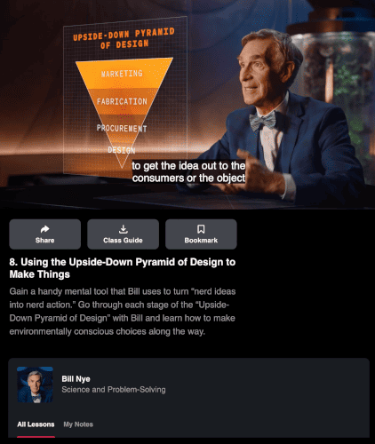 In his MasterClass, Bill Nye instructs science-based techniques for designing the future