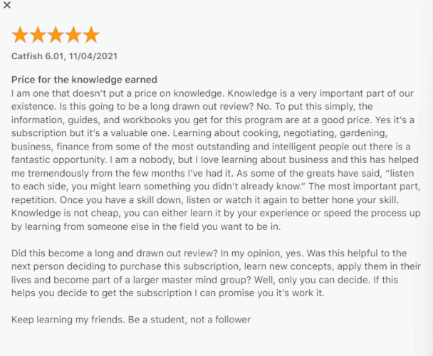 MasterClass review verdict on the Apple App Store