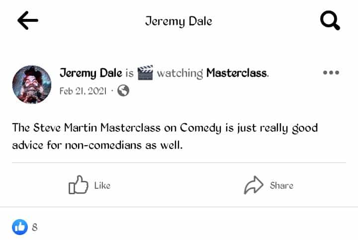 Steve Martin MasterClass Review on Facebook