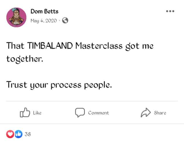 Timbaland audio Masterclass Review on Facebook