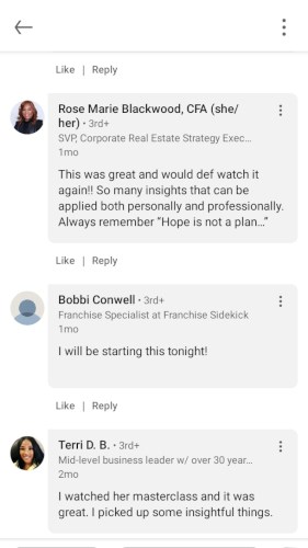 Comments from LinkedIn about Hobson's course