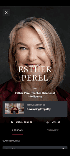 Esther Perel MasterClass on personal and professional relationships