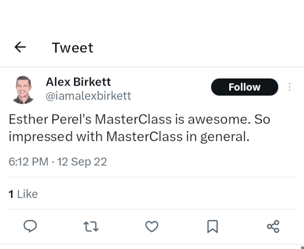 Esther Perel MasterClass Review on Twitter