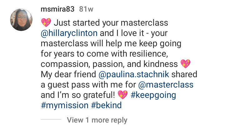 Hillary Clinton MasterClass Review on Instagram
