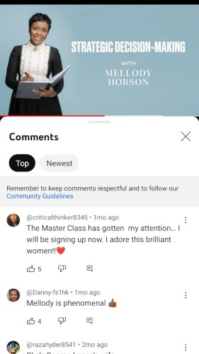 Reviews and comments from Youtube on Mellody Hobson's MasterClass